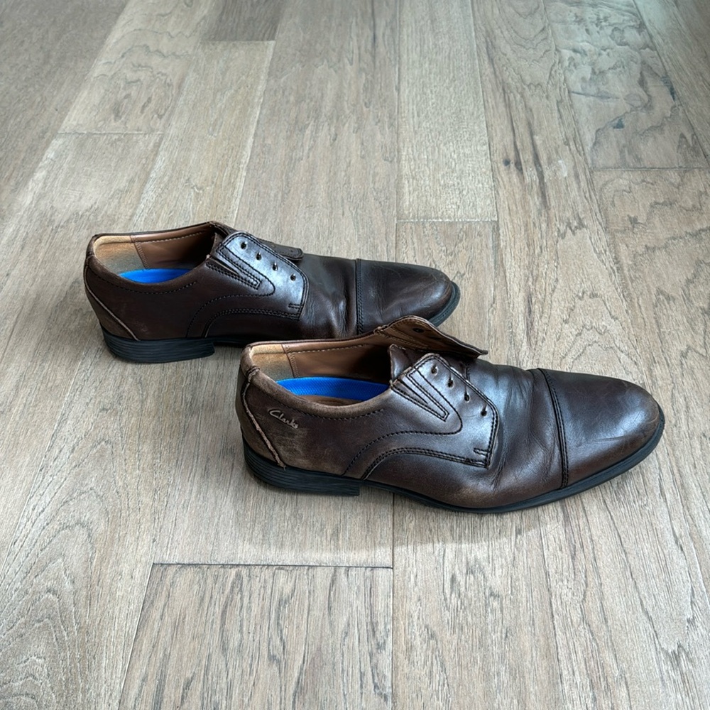 Clarks Men's Whiddon Cap Oxford Dark Brown Lace Up Dress Shoe Size 9.5